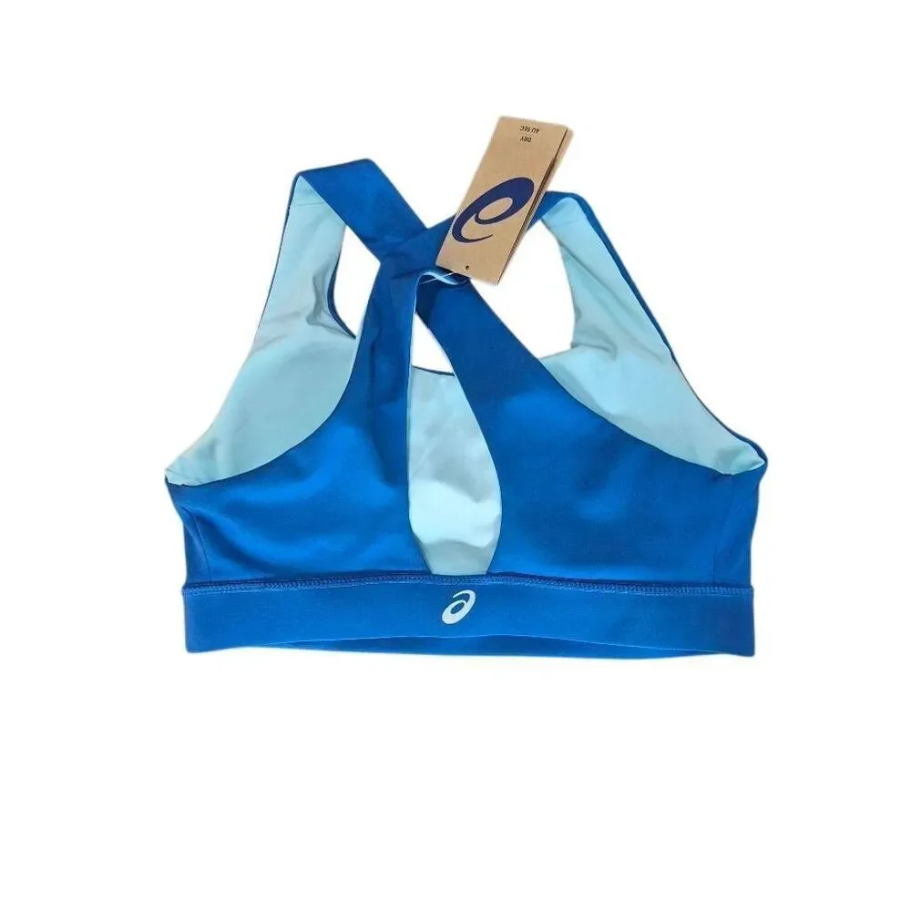 Asics Women's Blue & Silver Poly /Spandex Sports Bra NEW NWT sz L fits like a M
